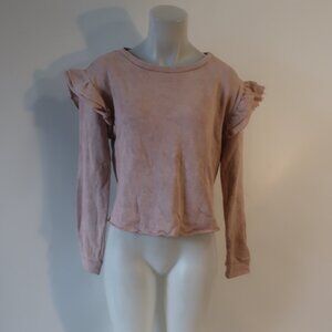 Womens LoveShackFancy Pink Ruffle Shoulder Sweatshirt Top S